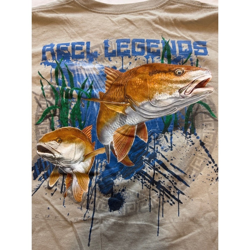 Reel Legends Shirt Mens XL  Beige Short Sleeve Fish Graphic Outdoor Casual Adult
